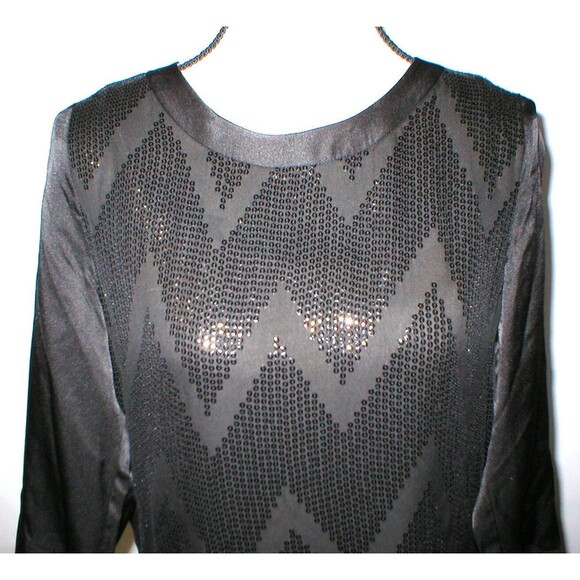 New Womens 4 NWT $449 Sequin Silk Dress Black L'AGENCE Sleeves Chevron Zig Zag - Picture 4 of 12